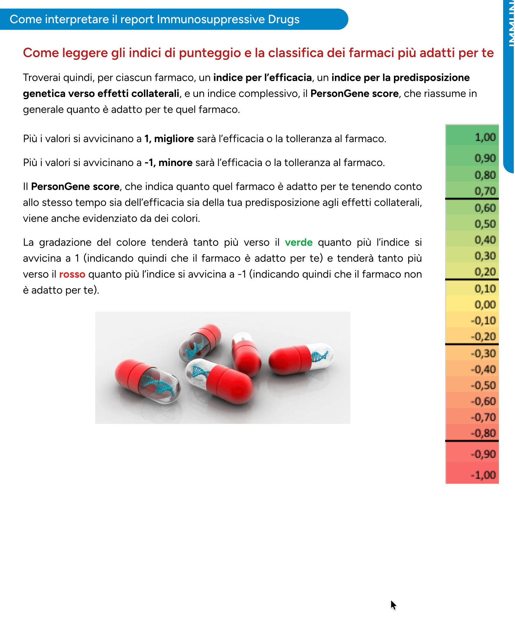 Pagina di esempio di referto clinico generato da Gene-WR