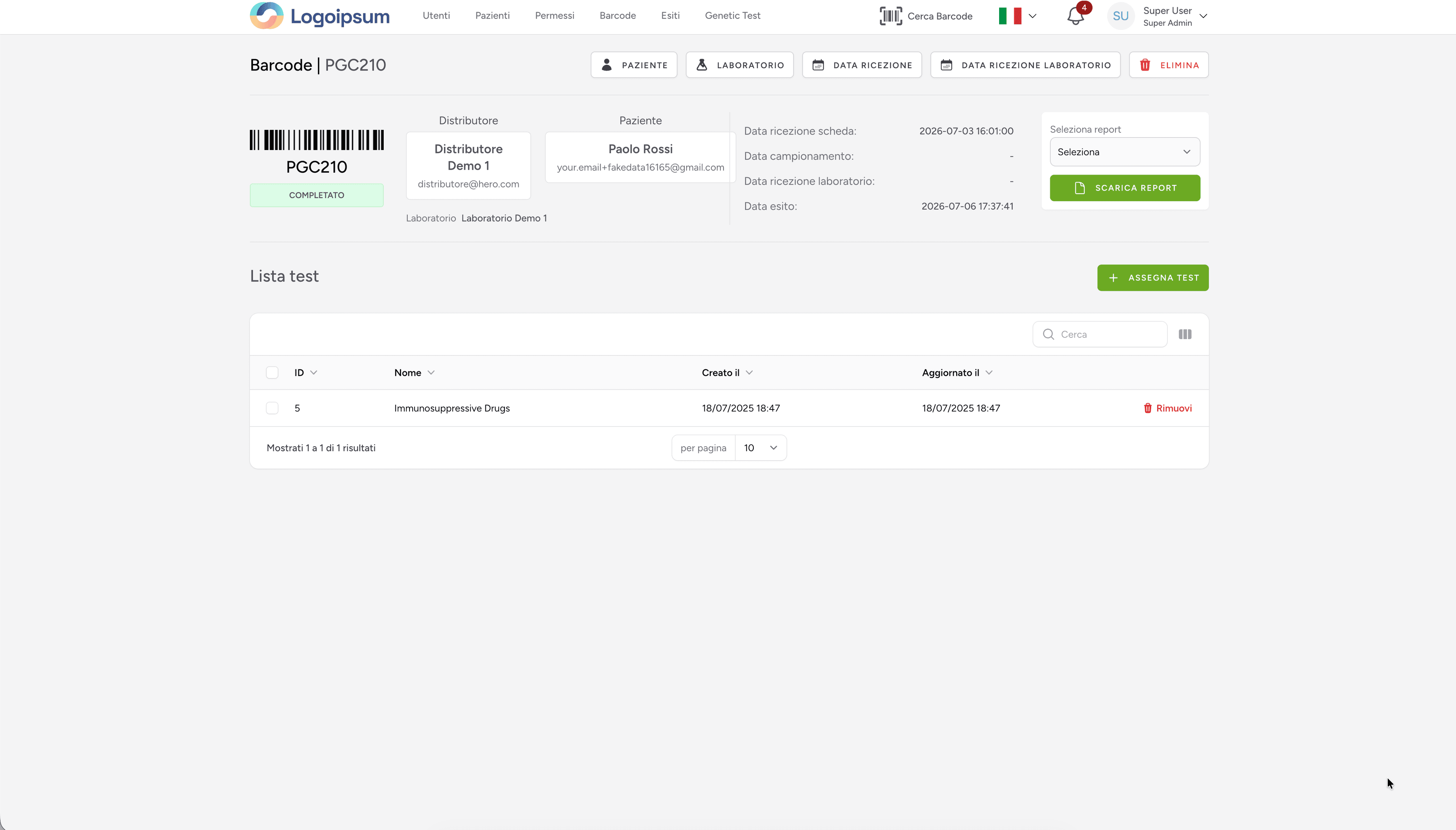 Gestione barcode e tracciabilità campioni in Gene-WR